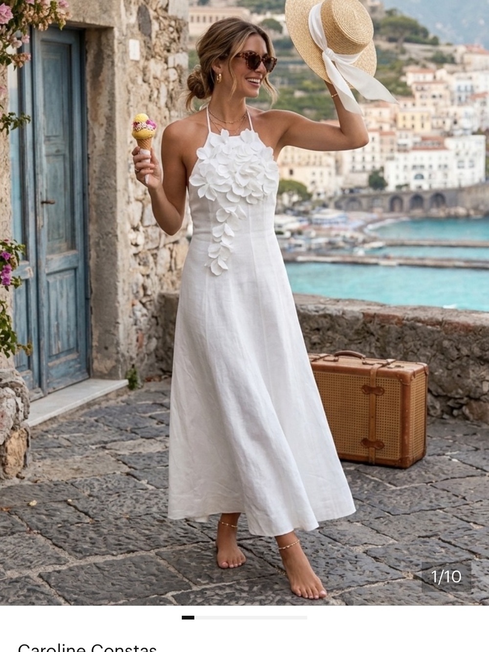 Caroline Constas Anthropologie Tuckernuck white applique midi dress size 10
